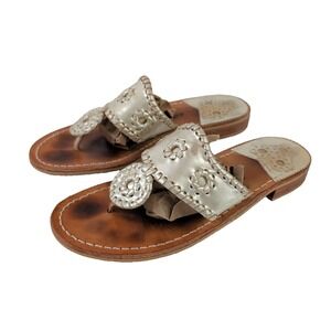 Jack Rogers Jacks Sandals Womens 7 Platinum Gold Leather Resort Casual Preppy